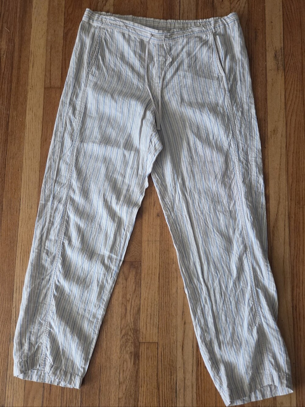 J.Jill Love Linen 100% Linen Striped Drawstring Pants Coastal Preppy Large Tall
